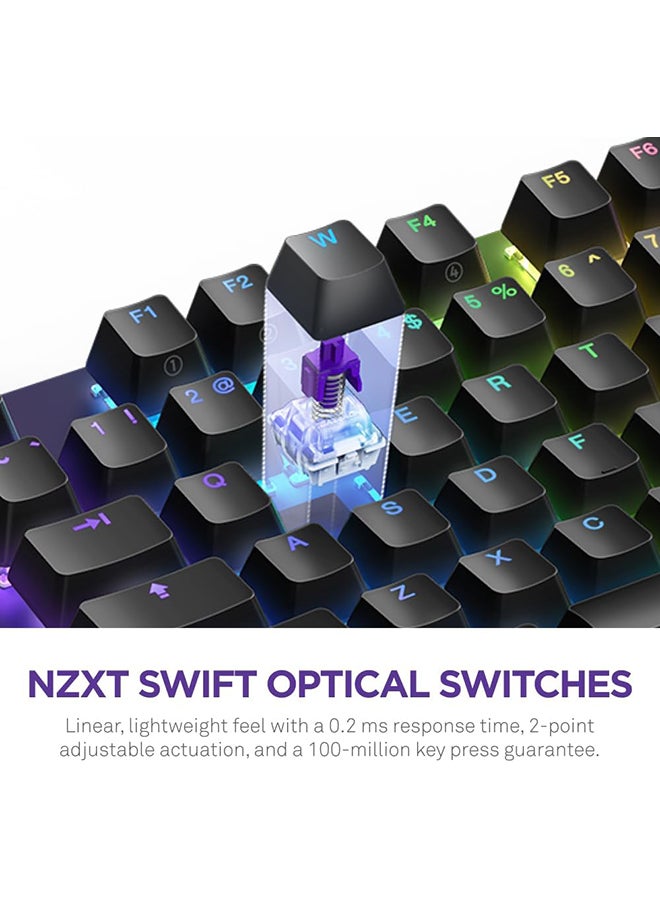 ان زد اكس تي لوحة مفاتيح ألعاب بصرية كاملة الحجم من NZXT Function 2، معدل اقتراع 8K، مفاتيح بصرية خطية، تشغيل قابل للتعديل، أغطية مفاتيح PBT مزدوجة اللقطات، RGB، قابلة للتبديل السريع، مسند معصم، أسود - Image 2
