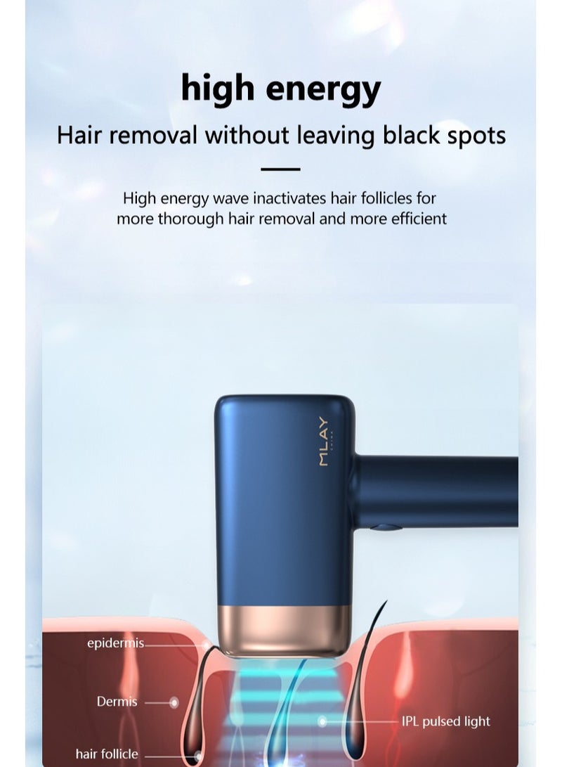 MLAY IPL Ice Laser Painless Hair Removal Device With 3℃ Cold Compress 5 Levels 500000 Pulses 2 HR Lamps Dark Blue - Image 4