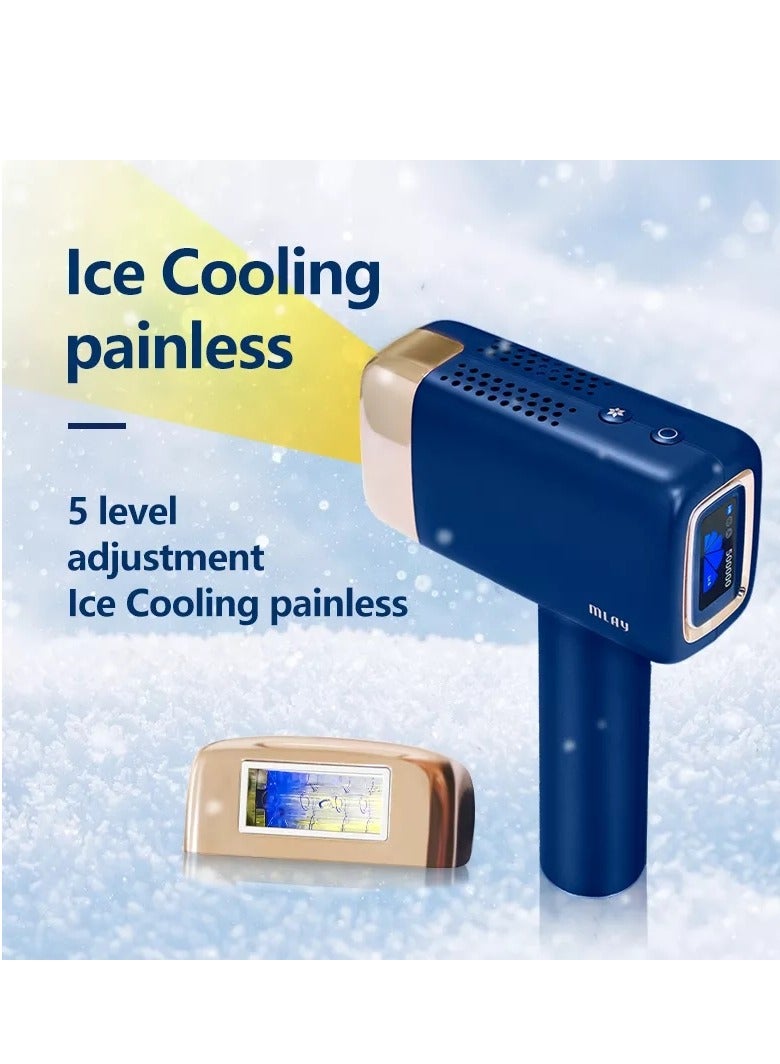 MLAY IPL Ice Laser Painless Hair Removal Device With 3℃ Cold Compress 5 Levels 500000 Pulses 2 HR Lamps Dark Blue - Image 2
