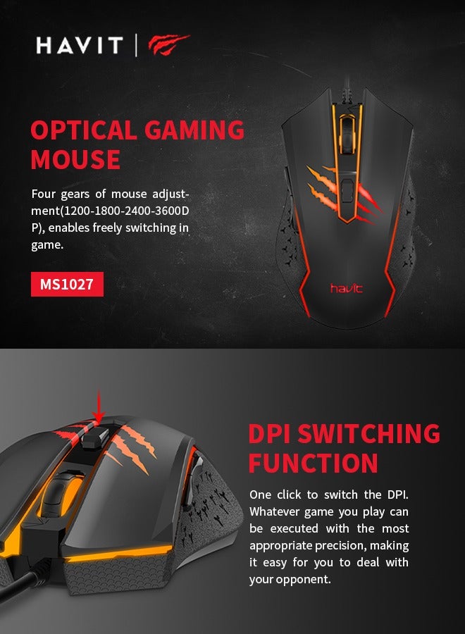 havit Gaming Mouse Wired Gaming Mouse 4 Levels Adjustable Up to 3600 DPI Customizable Macros Suitable for PC/Mac/Laptop  - Image 2