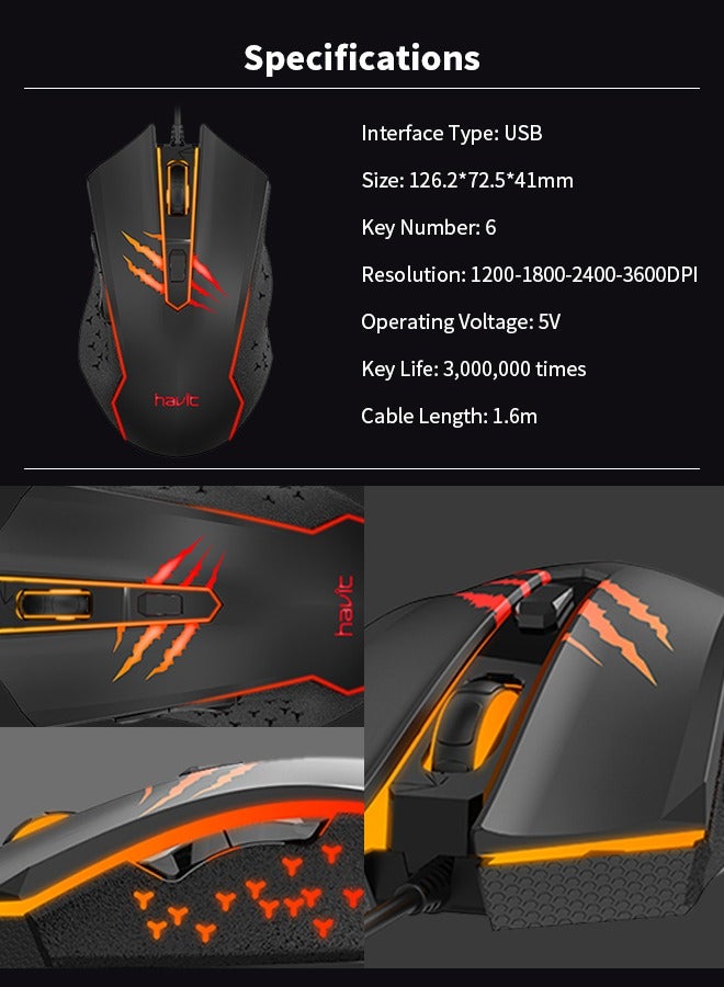havit Gaming Mouse Wired Gaming Mouse 4 Levels Adjustable Up to 3600 DPI Customizable Macros Suitable for PC/Mac/Laptop - Image 4