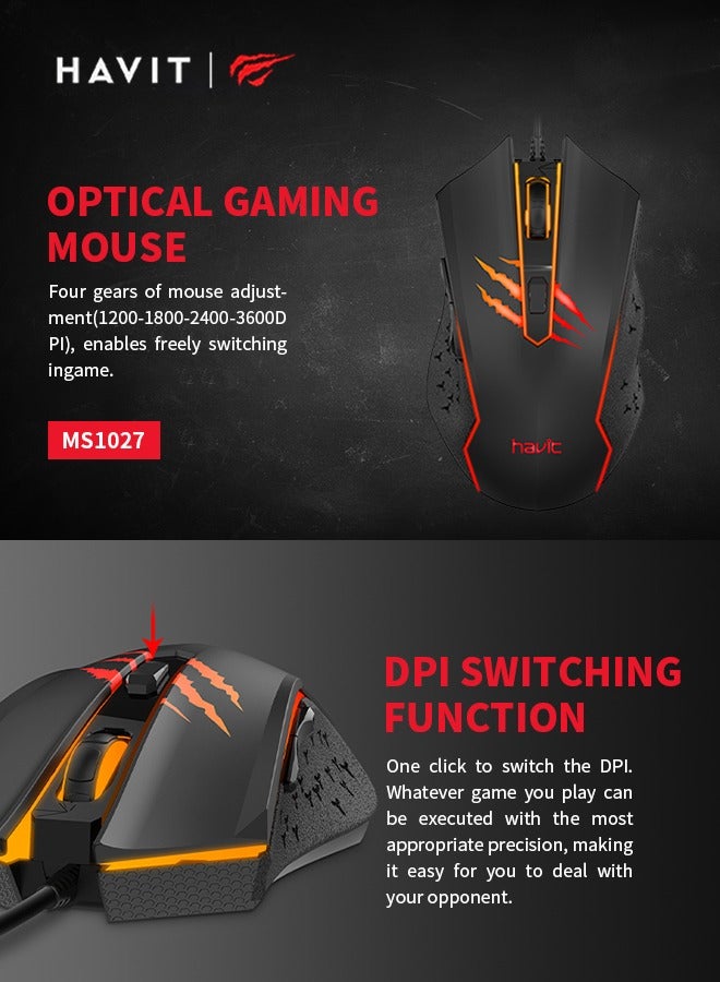 havit Gaming Mouse Wired Gaming Mouse 4 Levels Adjustable Up to 3600 DPI Customizable Macros Suitable for PC/Mac/Laptop - Image 2