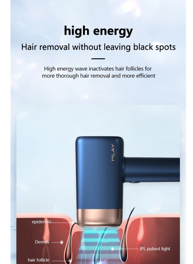 MLAY Newest T14 IPL Painless 3℃ Ice Compression Epilator Replaceable Lenses With Bikini Hair Removal Lamp Dark Blue  - Image 5