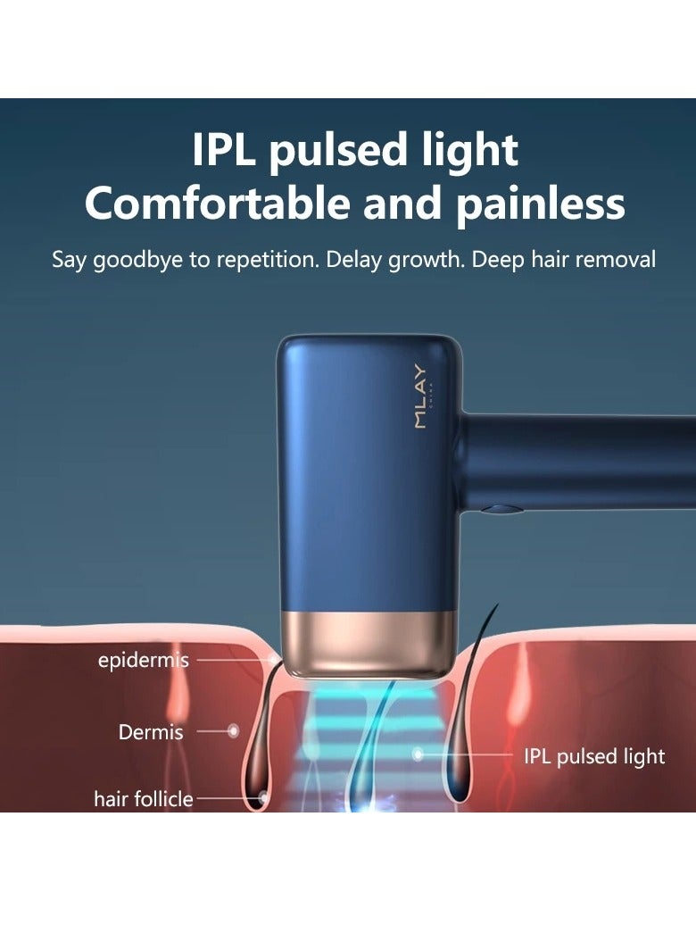 MLAY 2024 Updated T14 IPL Laser Painless Hair Removal Device With Bikini Lamp 3℃ Cold Compress/500000 Pulses/5-Levels Dark Blue - Image 5