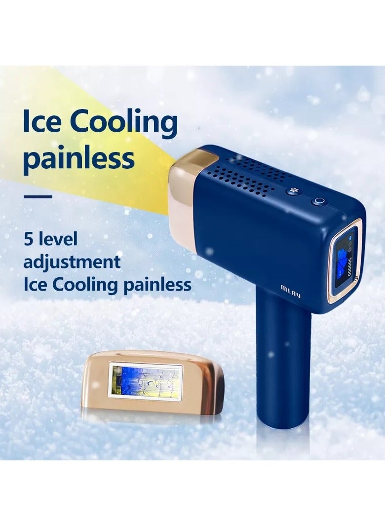 MLAY 2024 Updated T14 IPL Laser Painless Hair Removal Device With Bikini Lamp 3℃ Cold Compress/500000 Pulses/5-Levels Dark Blue - Image 2