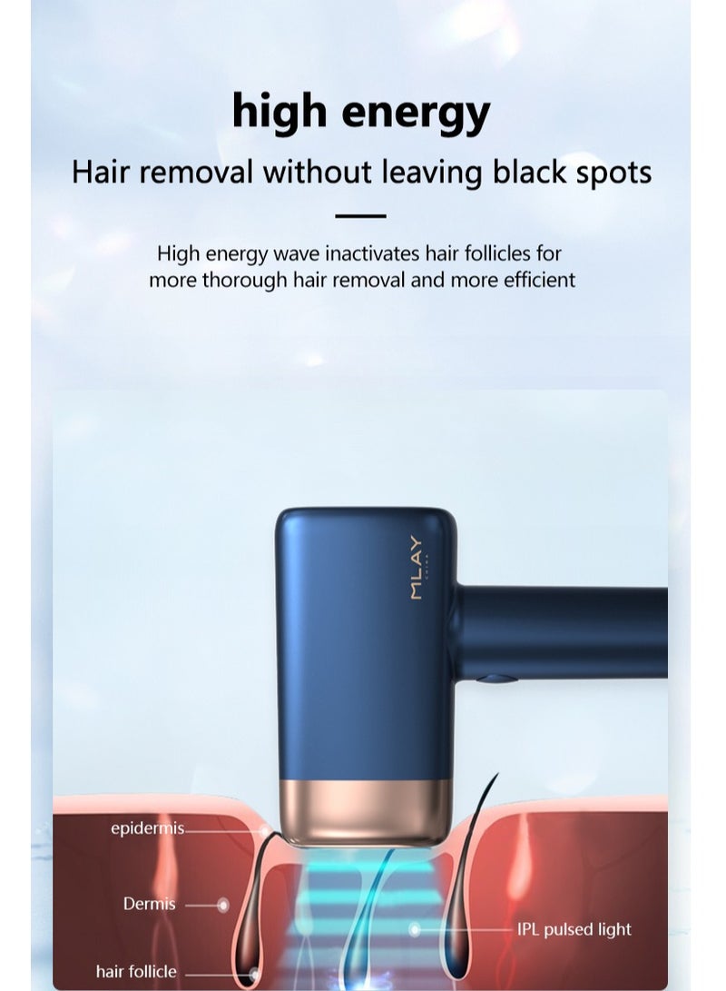 MLAY 2024 Updated T14 IPL Laser Painless Hair Removal Device With HR AC SR Lamp 3℃ Cold Compress/5-Levels/500000 Pulses DARK BLUE  - Image 4