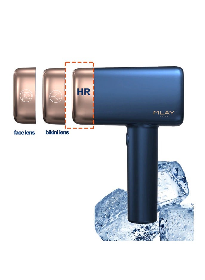 MLAY IPL Ice Laser Painless Hair Removal Device 3℃ Cold Compress 5 Levels 500000 Pulses With 3 Lamps (1*HR+1*Bikini+1*Face Lamp) Dark Blue - Image 1