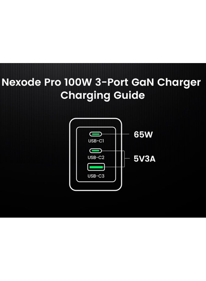 يو جرين - 100 واط شاحن Nexode Pro تايب سي  فيش تايب سي 2C1A  أحدث شاحن سفر GaN راس شاحن جداري من GaNII تقنية متوافق مع iPhone/ Samsung/ Huawei/ Macbook/ Lenovo/ Dell/ LG/ ASUS /HP/ Acer - Image 1