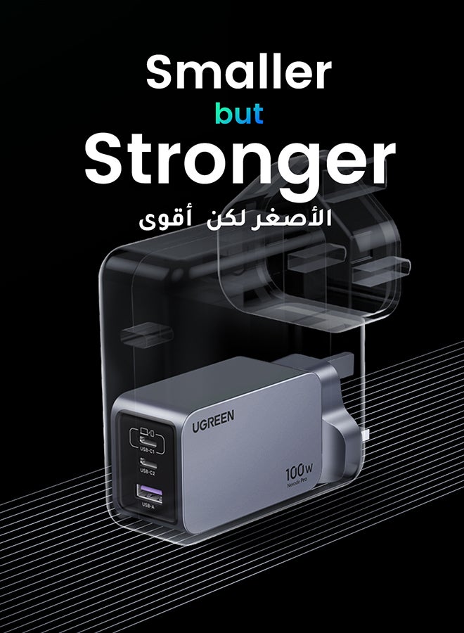 يو جرين - 100 واط شاحن Nexode Pro تايب سي  فيش تايب سي 2C1A  أحدث شاحن سفر GaN راس شاحن جداري من GaNII تقنية متوافق مع iPhone/ Samsung/ Huawei/ Macbook/ Lenovo/ Dell/ LG/ ASUS /HP/ Acer - Image 1