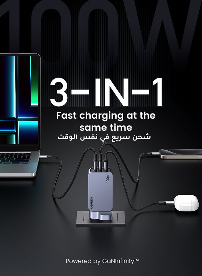 يو جرين 100 واط شاحن Nexode Pro تايب سي  فيش تايب سي 2C1A  أحدث شاحن سفر GaN راس شاحن جداري من GaNII تقنية متوافق مع iPhone/ Samsung/ Huawei/ Macbook/ Lenovo/ Dell/ LG/ ASUS /HP/ Acer  - Image 4