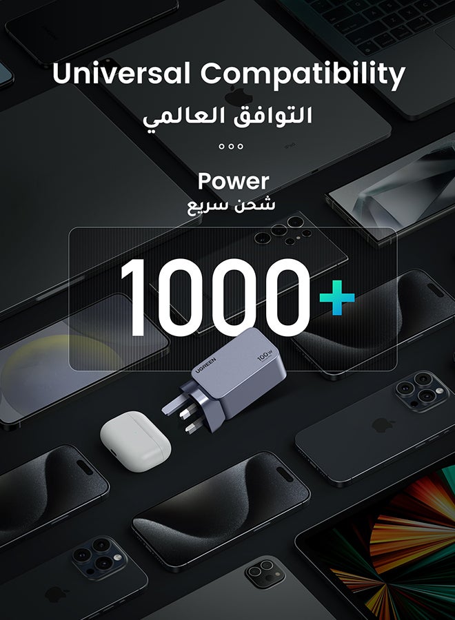 يو جرين - 100 واط شاحن Nexode Pro تايب سي  فيش تايب سي 2C1A  أحدث شاحن سفر GaN راس شاحن جداري من GaNII تقنية متوافق مع iPhone/ Samsung/ Huawei/ Macbook/ Lenovo/ Dell/ LG/ ASUS /HP/ Acer - Image 1