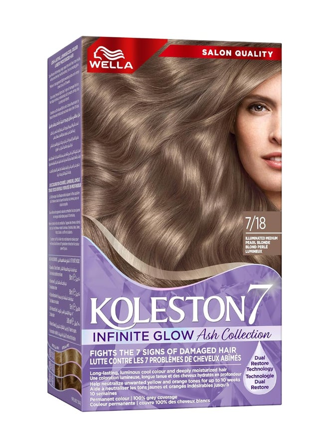 WELLA Supreme Hair Color Infinite Glow Ash 7/18 Illuminated Medium Pearl Blonde  - Image 1