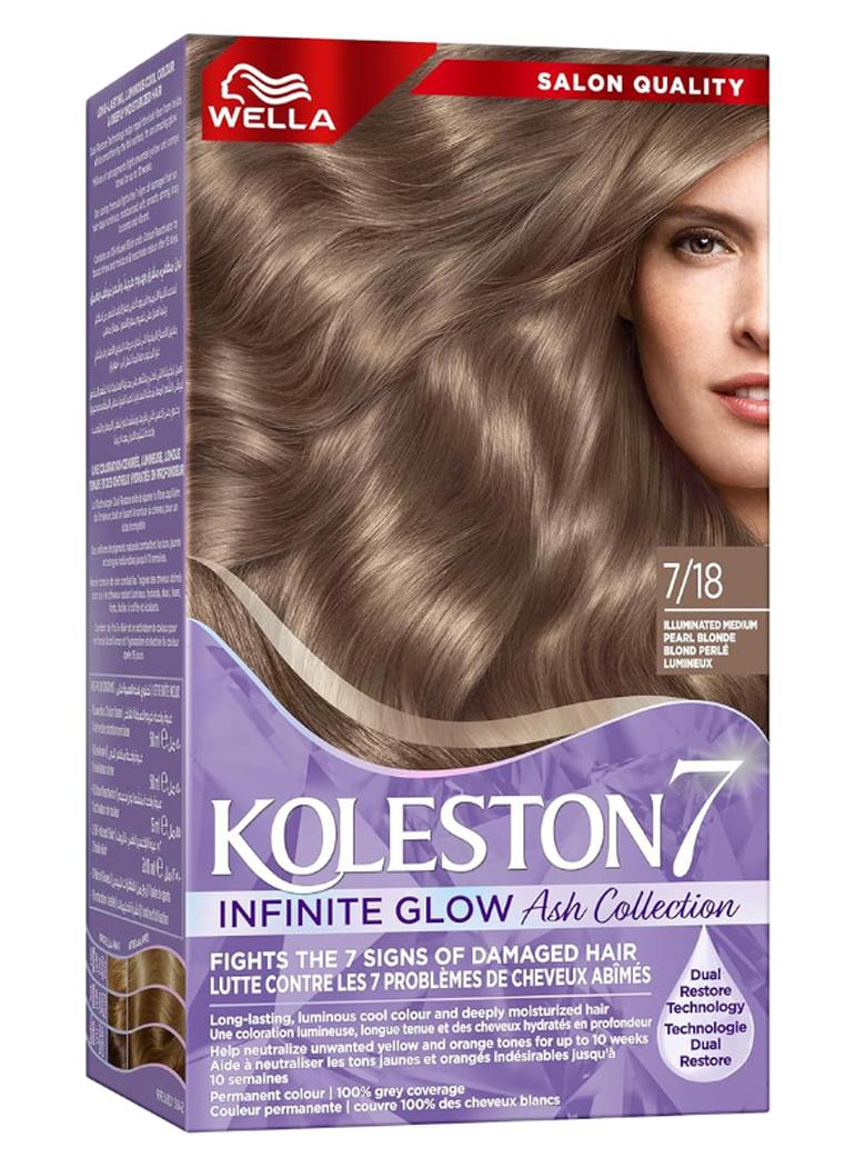 WELLA Supreme Hair Color Infinite Glow Ash 7/18 Illuminated Medium Pearl Blonde 135 mlml - Image 1