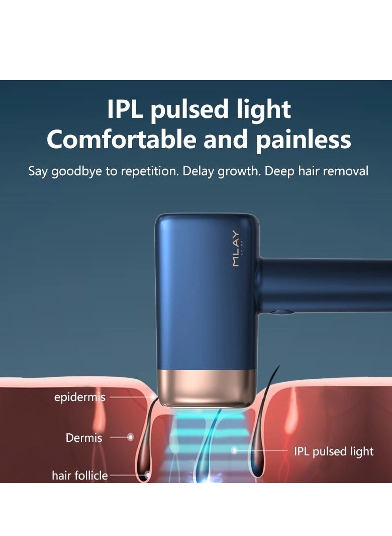 MLAY 2024 Updated T14 Laser Painless Fast Hair Removal Device 3℃ Cold Compress/5-Levels/500000 Pulses Free Gift Gel Dark Blue - Image 5