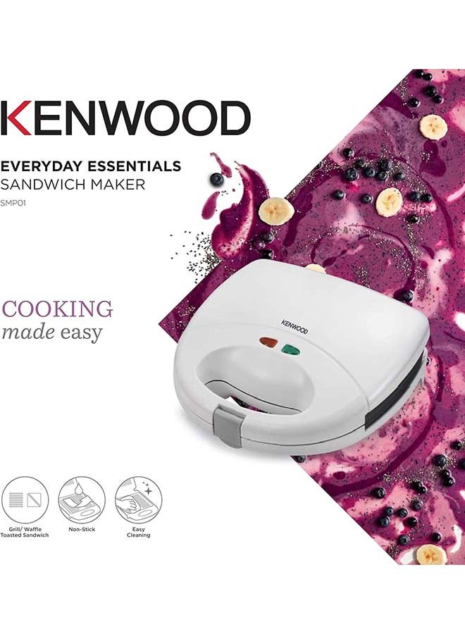 KENWOOD - Kenwood Sandwich Maker 2 In 1 (Sandwich And Grill/Griddle) Dual Plate Press For Toasties, Paninis & Snacks - Easy To Use & Clean, Non-Stick Plates, Compact Size Bread Toaster Owsmp01.Aowh. 750 W SMP01.A0WH White - Image 1