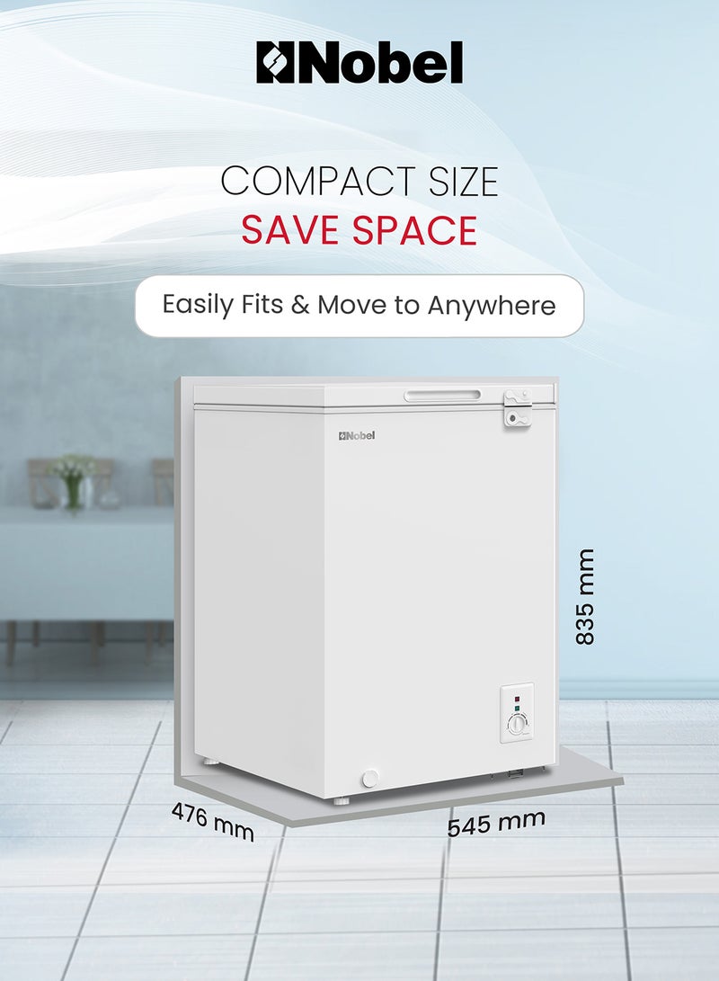 Nobel - 140 Ltr Gross /99 Ltr Net Capacity Single Door Chest Freezer, R600a Refrigerant, Mechanical Control, Recessed Handle, Inner 140 L 200 W NCF145 White - Image 1