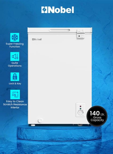140 Ltr Gross /99 Ltr Net Capacity Single Door Chest Freezer, R600a Refrigerant, Mechanical Control, Recessed Handle, Inner 140 L 200 W NCF145 White