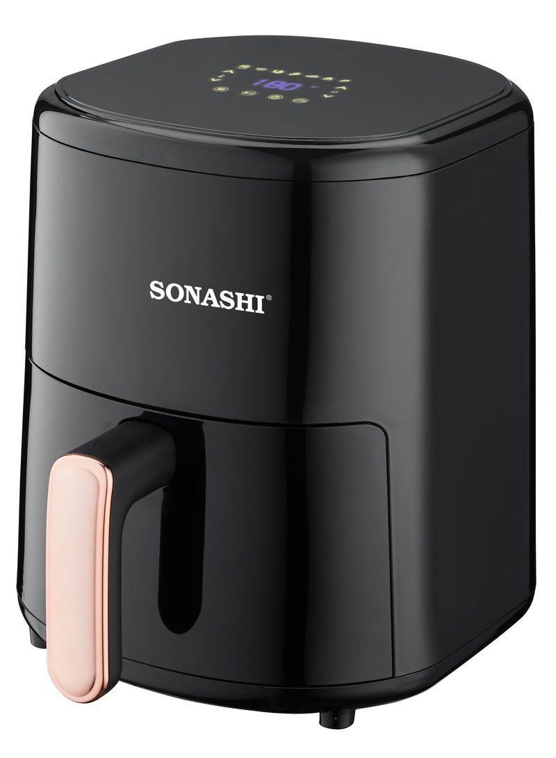 SONASHI - Air Fryer - 4L Capacity| LED Display Touch Screen with 80-200C Temperature Control| No-oil Cooking with Over-Heat Protection| Non-Stick Coating Basket - Auto shutoff function 4 L 1200 W SAF-420N Black - Image 1