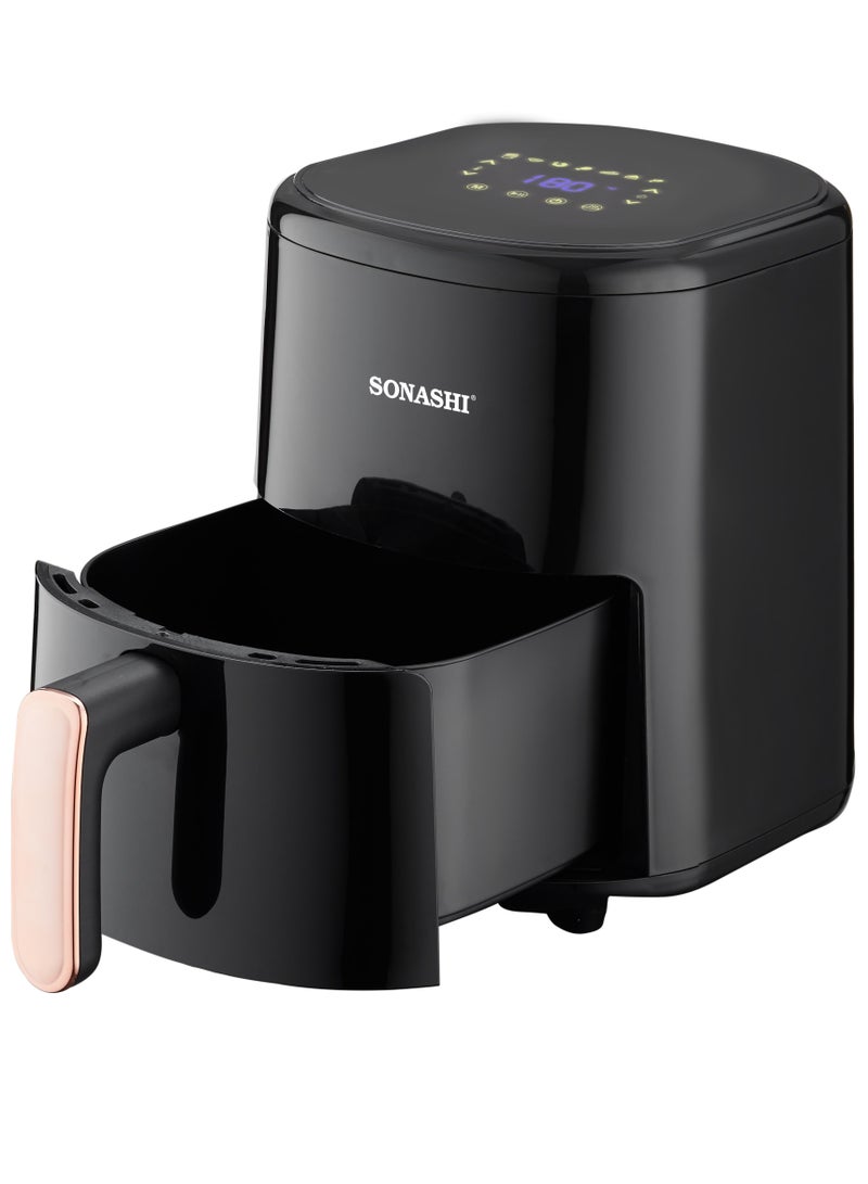 SONASHI - Air Fryer - 4L Capacity| LED Display Touch Screen with 80-200C Temperature Control| No-oil Cooking with Over-Heat Protection| Non-Stick Coating Basket - Auto shutoff function 4 L 1200 W SAF-420N Black - Image 1