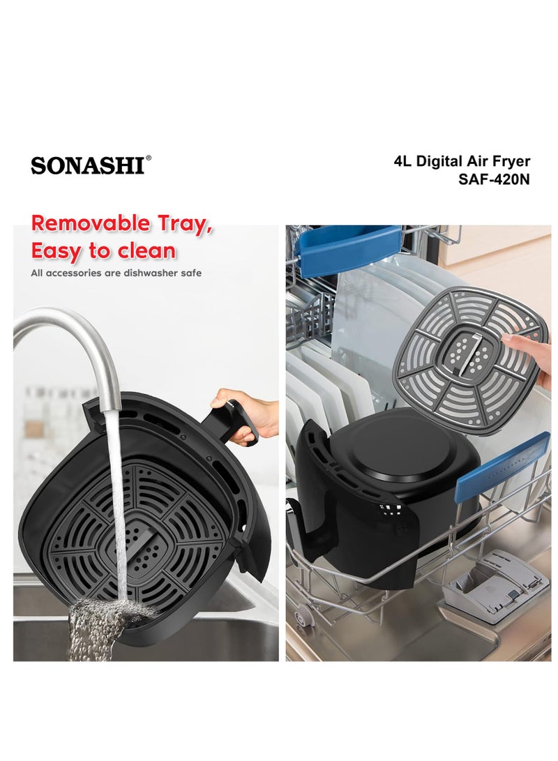 SONASHI - Air Fryer - 4L Capacity| LED Display Touch Screen with 80-200C Temperature Control| No-oil Cooking with Over-Heat Protection| Non-Stick Coating Basket - Auto shutoff function 4 L 1200 W SAF-420N Black - Image 1