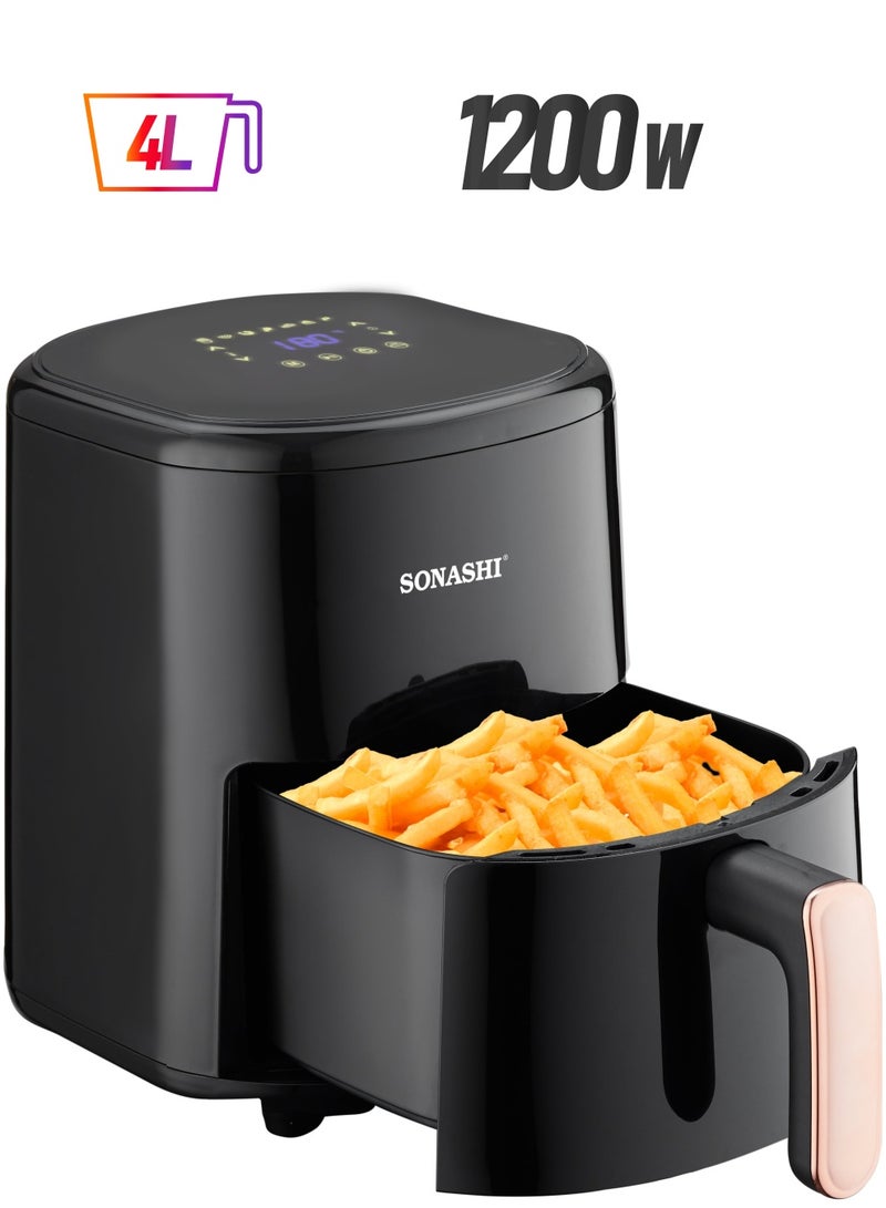 SONASHI - Air Fryer - 4L Capacity| LED Display Touch Screen with 80-200C Temperature Control| No-oil Cooking with Over-Heat Protection| Non-Stick Coating Basket - Auto shutoff function 4 L 1200 W SAF-420N Black - Image 1