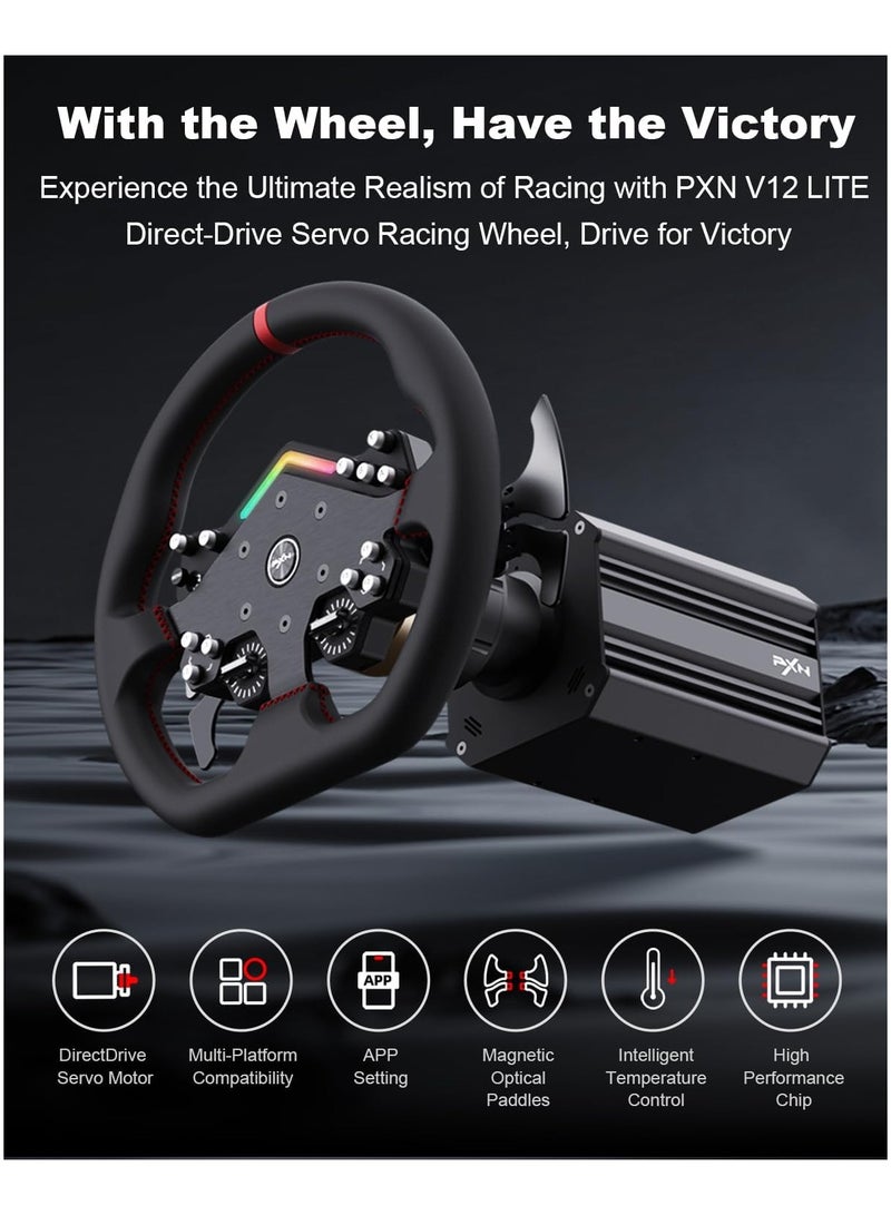 PXN - V12 Lite 6Nm Real Direct Drive Force Feedback Gaming Steering Racing Wheel Simulator for PC Windows 7/8/10/11/PS4/Xbox One - Image 1