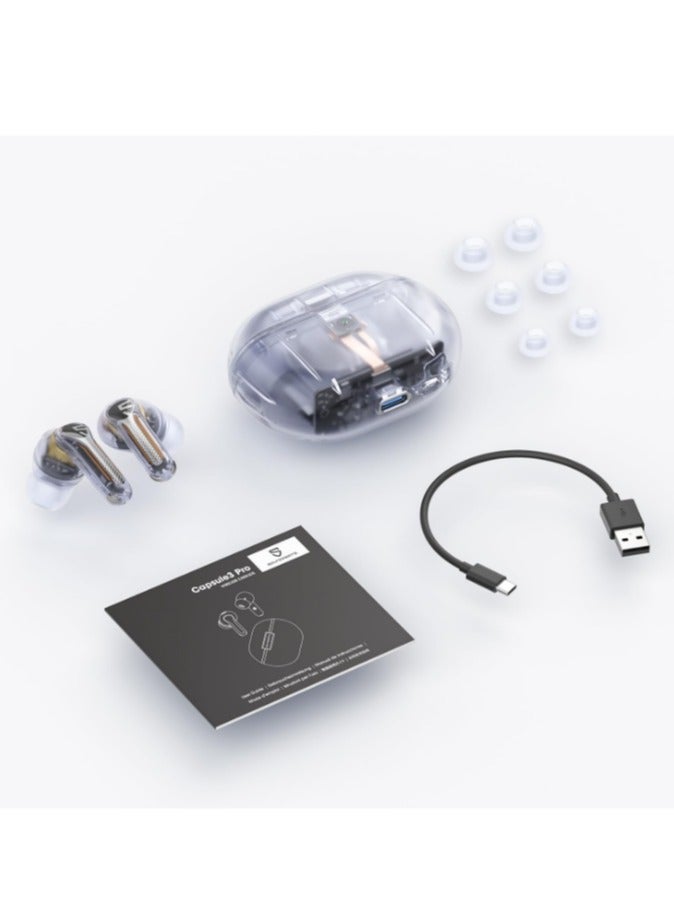 SoundPEATS - Wireless Bluetooth Earbuds Capsule3 Pro, Hi-Res Audio Headphones with LDAC, Hybrid Active Noise Cancellation Earphones, 6 Mics, Transparency Mode, Game Mode, 52H Playtime with Case Transparent White - Image 1