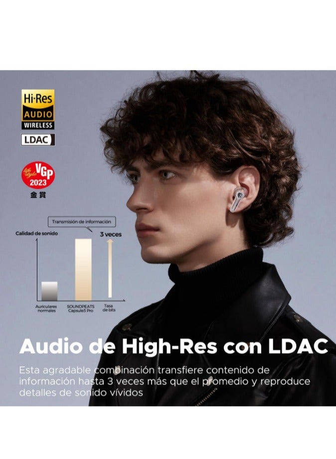 SoundPEATS - Wireless Bluetooth Earbuds Capsule3 Pro, Hi-Res Audio Headphones with LDAC, Hybrid Active Noise Cancellation Earphones, 6 Mics, Transparency Mode, Game Mode, 52H Playtime with Case Transparent White - Image 1