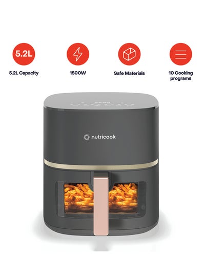 nutricook Air Fryer Essentials Vision, 5.2L Capacity, 1500W, 10 Presets, Clear Window with Light, Pro