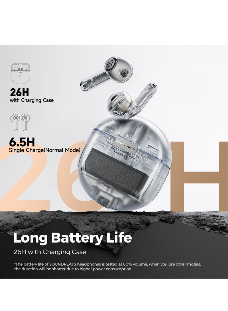 SoundPEATS - Air4 Wireless Earbuds with Adaptive Active Noise Cancellation, Earphones Bluetooth 5.3, Qualcomm QCC3071 aptX Lossless, 6 Mics for AI-Enhanced Calls, 26 Hours Battery, APP Control Transparent White - Image 1