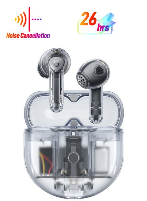 Air4 Wireless Earbuds with Adaptive Active Noise Cancellation, Earphones Bluetooth 5.3, Qualcomm QCC3071 aptX Lossless, 6 Mics for AI-Enhanced Calls, 26 Hours Battery, APP Control Transparent White
