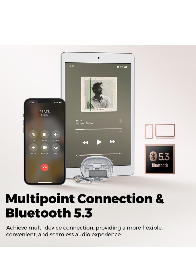 SoundPEATS - Air4 Pro Wireless Earbuds AptX Lossless, Earphone Bluetooth 5.3 Adaptive Hybrid Active Noise Canceling, in-ear Earbuds with 6 Mics Aptx Voice for Calls, 26 Hours, Multi-Connection Transparent White - Image 1