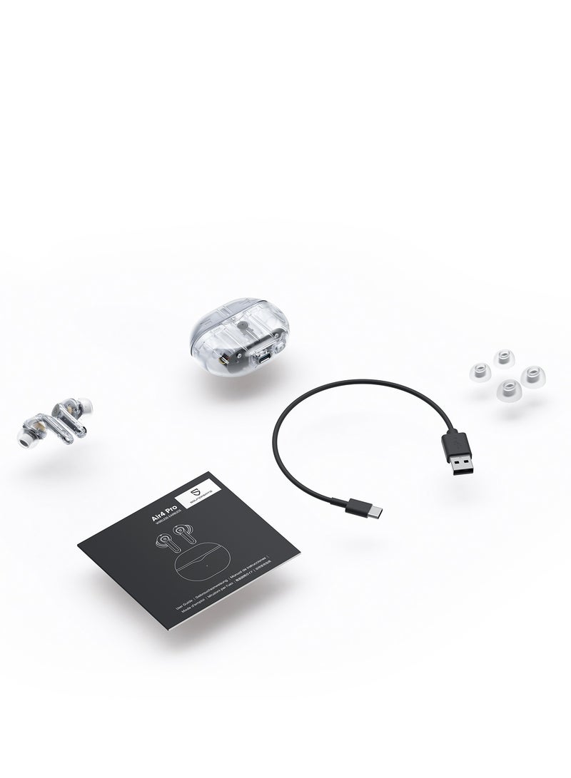 SoundPEATS - Air4 Pro Wireless Earbuds AptX Lossless, Earphone Bluetooth 5.3 Adaptive Hybrid Active Noise Canceling, in-ear Earbuds with 6 Mics Aptx Voice for Calls, 26 Hours, Multi-Connection Transparent White - Image 1