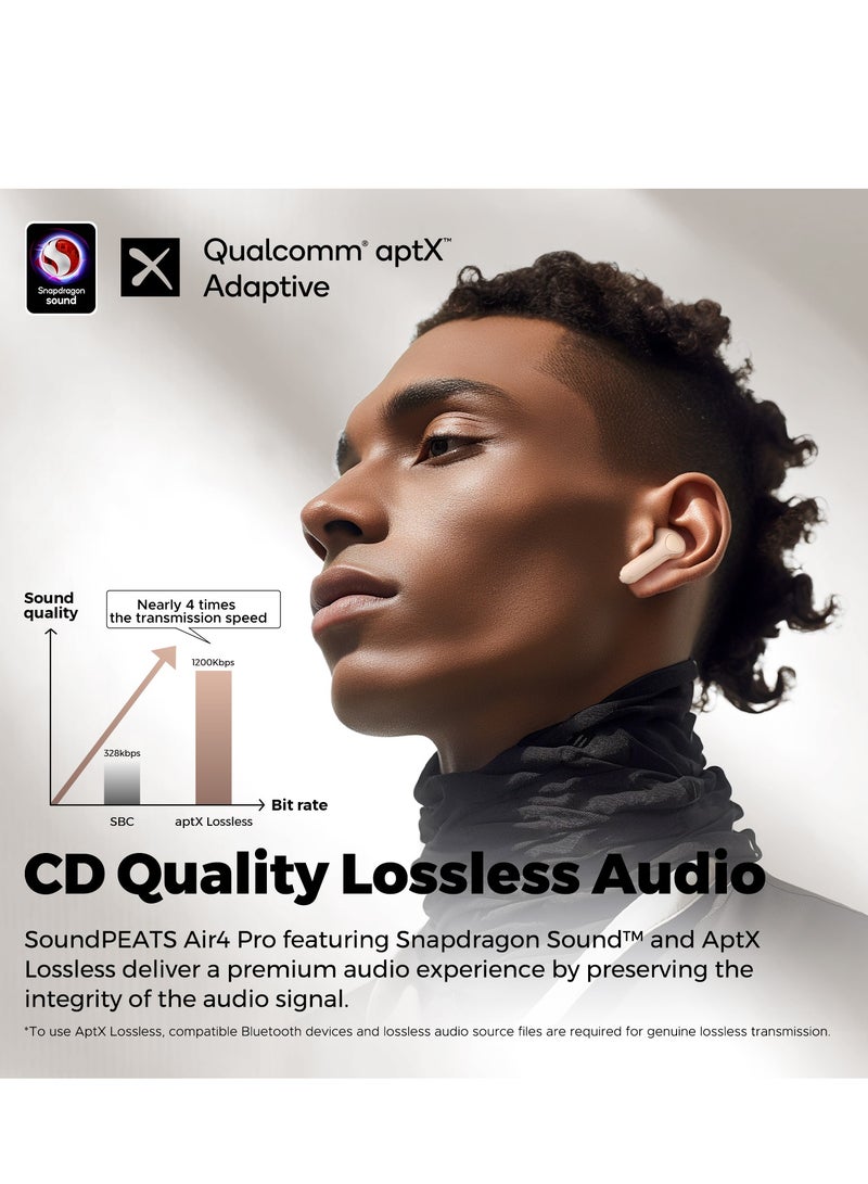 SoundPEATS - Air4 Pro Wireless Earbuds AptX Lossless, Earphone Bluetooth 5.3 Adaptive Hybrid Active Noise Canceling, in-ear Earbuds with 6 Mics Aptx Voice for Calls, 26 Hours, Multi-Connection Beige - Image 1