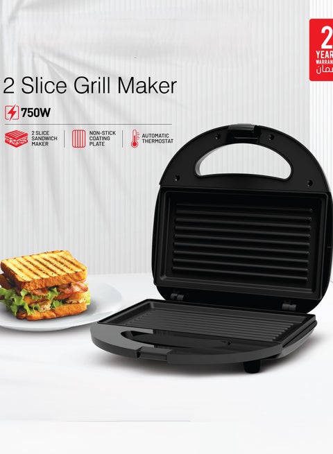 2-Slice Grill Maker, Non-Stick Plates for Easy Release and Quick Cleanup, Adjustable Temperature With Power Indicator 750 W OMGM7013 Black