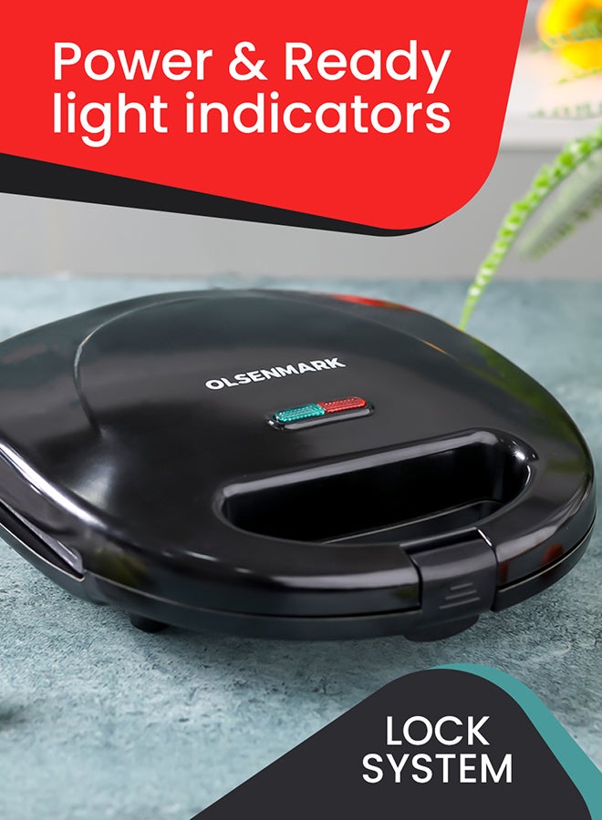 أولسنمارك 2-Slice Grill Maker, Non-Stick Plates for Easy Release and Quick Cleanup, Adjustable Temperature With Power Indicator 750 W OMGM7013 Black - Image 3