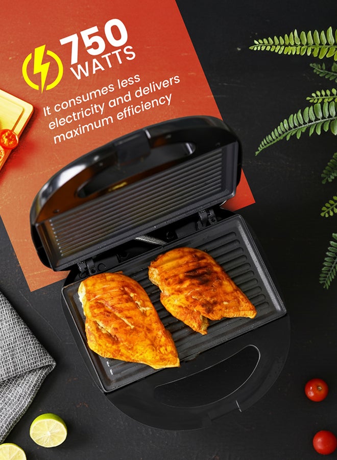 أولسنمارك 2-Slice Grill Maker, Non-Stick Plates for Easy Release and Quick Cleanup, Adjustable Temperature With Power Indicator 750 W OMGM7013 Black - Image 4