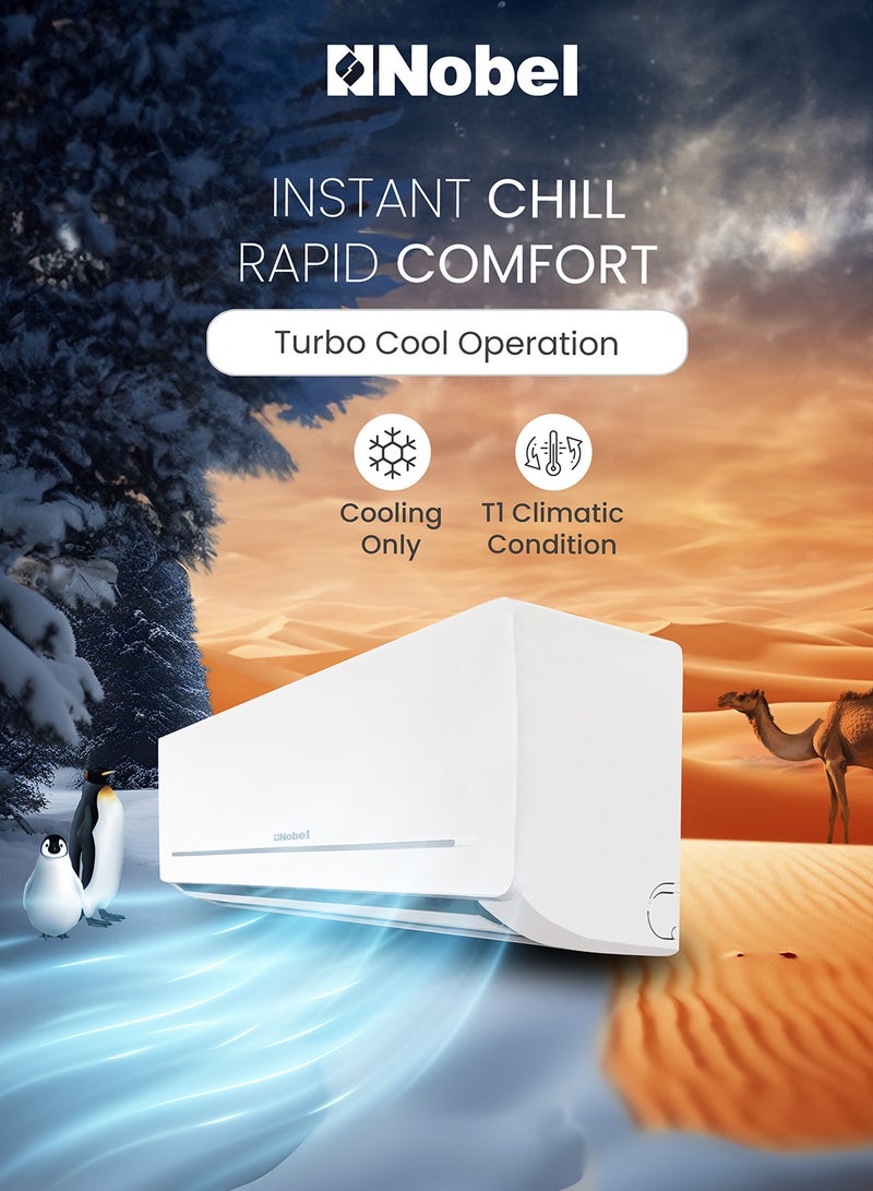 Nobel Split Air Conditioner 12000 Btu/h Capacity, Cooling Only, Rotary Compressor, Auto Restart, 4-Way Airflow, Goldin Fin, Turbo Operation, Hidden LED Display, R410A Refrigerant - NSAC12C1 white NSAC12C1 White  - Image 3