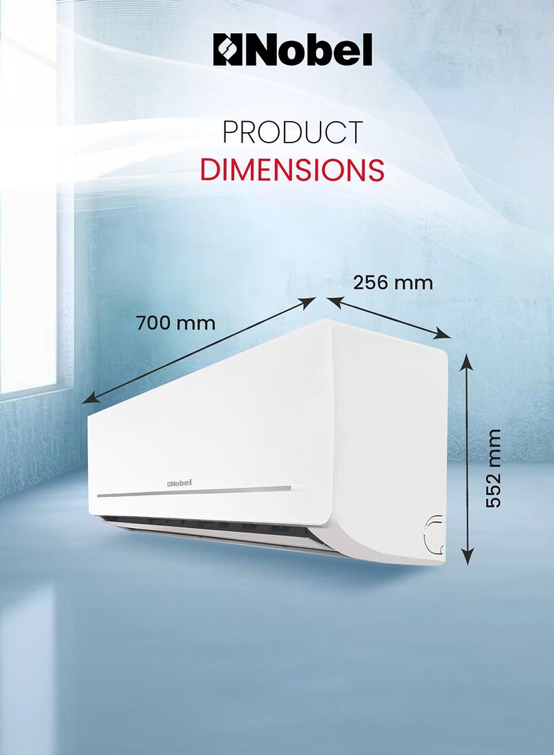 Nobel - Split Air Conditioner 12000 Btu/h Capacity, Cooling Only, Rotary Compressor, Auto Restart, 4-Way Airflow, Goldin Fin, Turbo Operation, Hidden LED Display, R410A Refrigerant - NSAC12C1 white NSAC12C1 White - Image 1