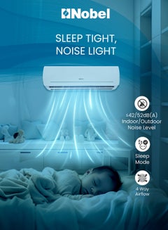 Nobel Split Air Conditioner 12000 Btu/h Capacity, Cooling Only, Rotary Compressor, Auto Restart, 4-Way Airflow, Goldin Fin, Turbo Operation, Hidden LED Display, R410A Refrigerant - NSAC12C1 white NSAC12C1 White  - Image 2