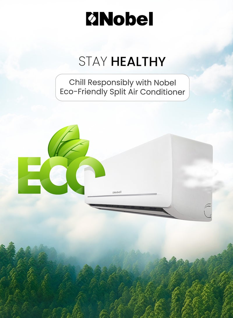 Nobel - Split Air Conditioner 12000 Btu/h Capacity, Cooling Only, Rotary Compressor, Auto Restart, 4-Way Airflow, Goldin Fin, Turbo Operation, Hidden LED Display, R410A Refrigerant - NSAC12C1 white NSAC12C1 White - Image 1