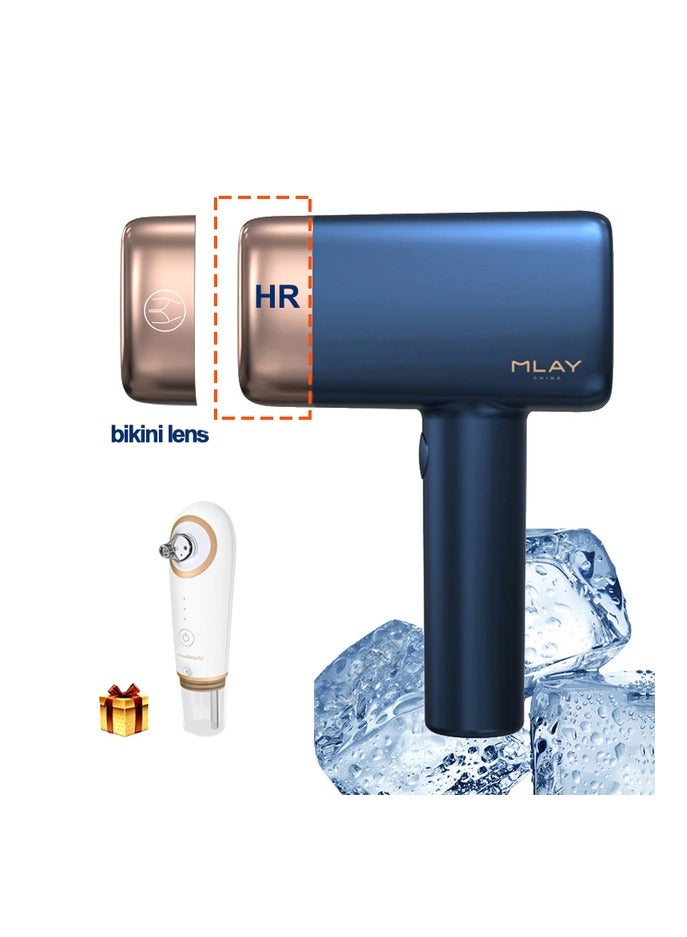 MLAY T14 Painless Ice Compression Epilator Hair Removal Device 3℃ Replaceable Lenses With Bikini Hair Removal Lamp Free Gift Blackhead Remover Dark Blue - Image 1