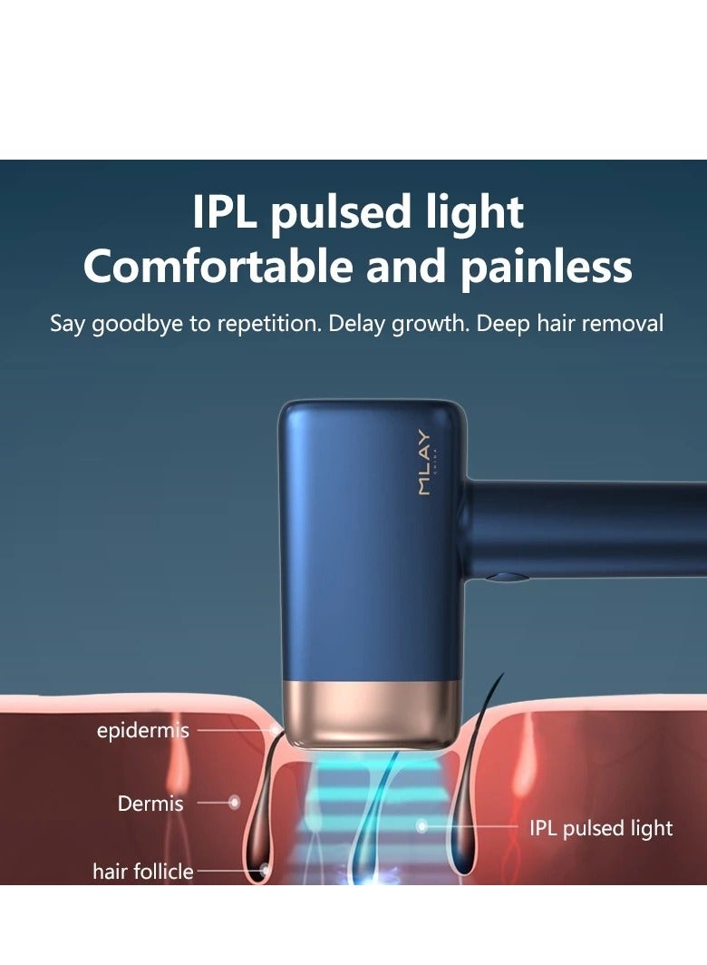 MLAY T14 Painless Ice Compression Epilator Hair Removal Device 3℃ Replaceable Lenses With Bikini Hair Removal Lamp Free Gift Blackhead Remover Dark Blue - Image 5