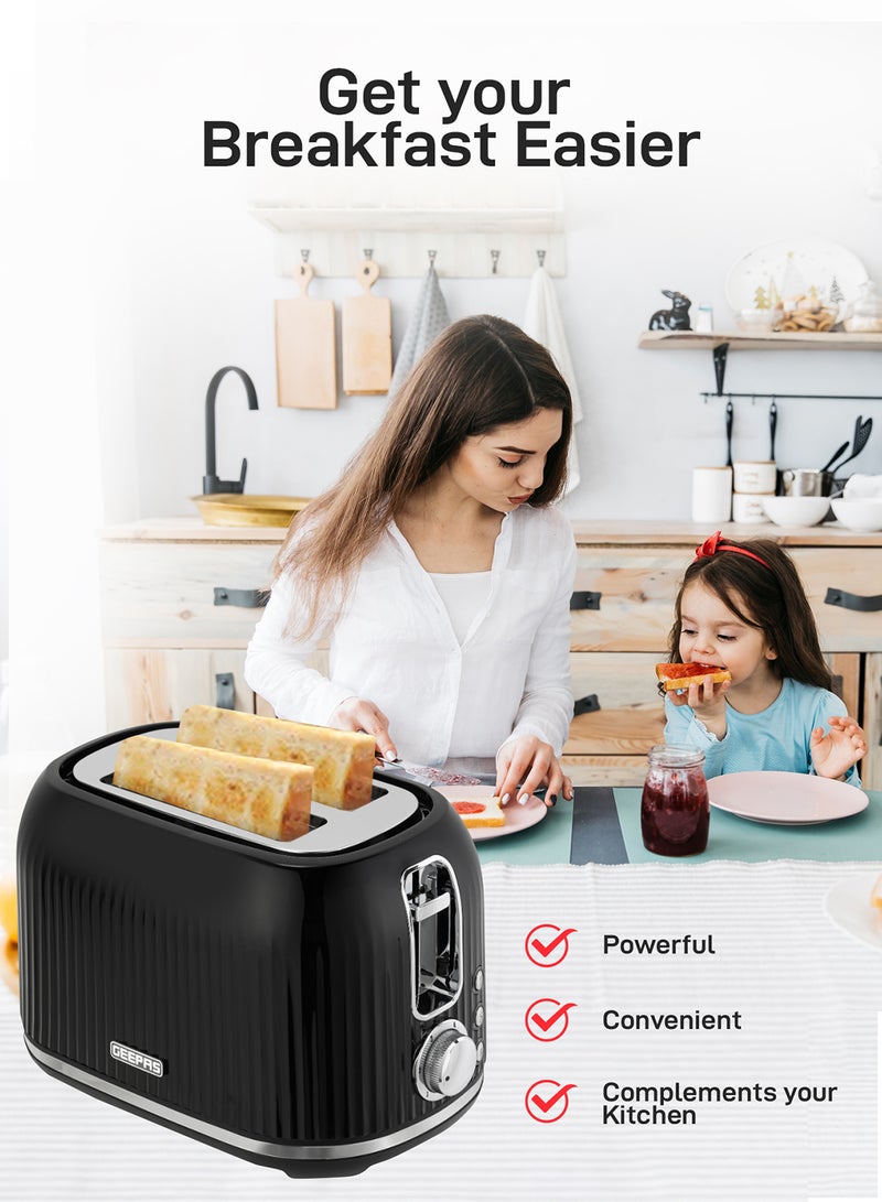 GEEPAS - Geepas Fluted Bread Toaster- 2 Slice Slot| 6 Adjustable Browning Control and Removable Crumb Tray| Defrost and Reheat Button| 2 Years Warranty, GBT36558-BK, Black 850 W GBT36558-BK Black - Image 1