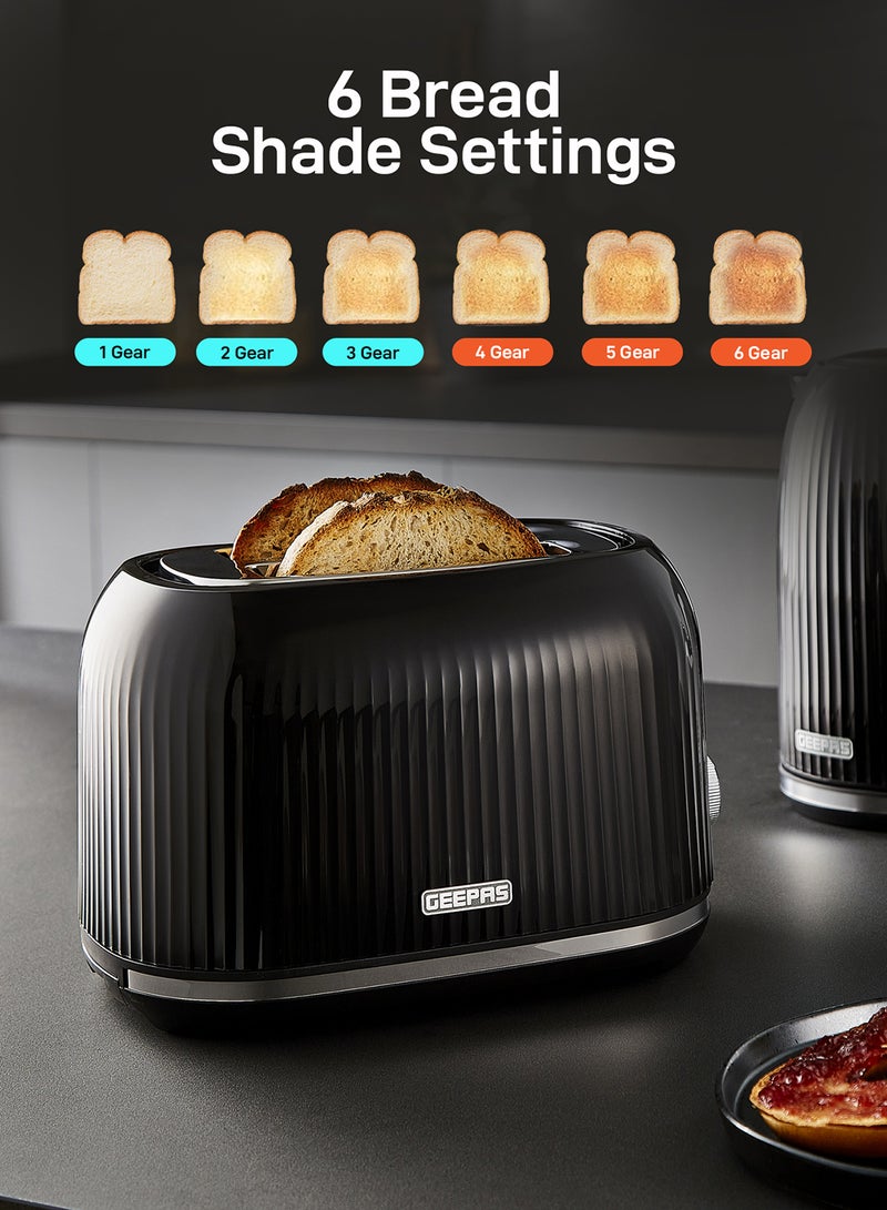 GEEPAS - Geepas Fluted Bread Toaster- 2 Slice Slot| 6 Adjustable Browning Control and Removable Crumb Tray| Defrost and Reheat Button| 2 Years Warranty, GBT36558-BK, Black 850 W GBT36558-BK Black - Image 1
