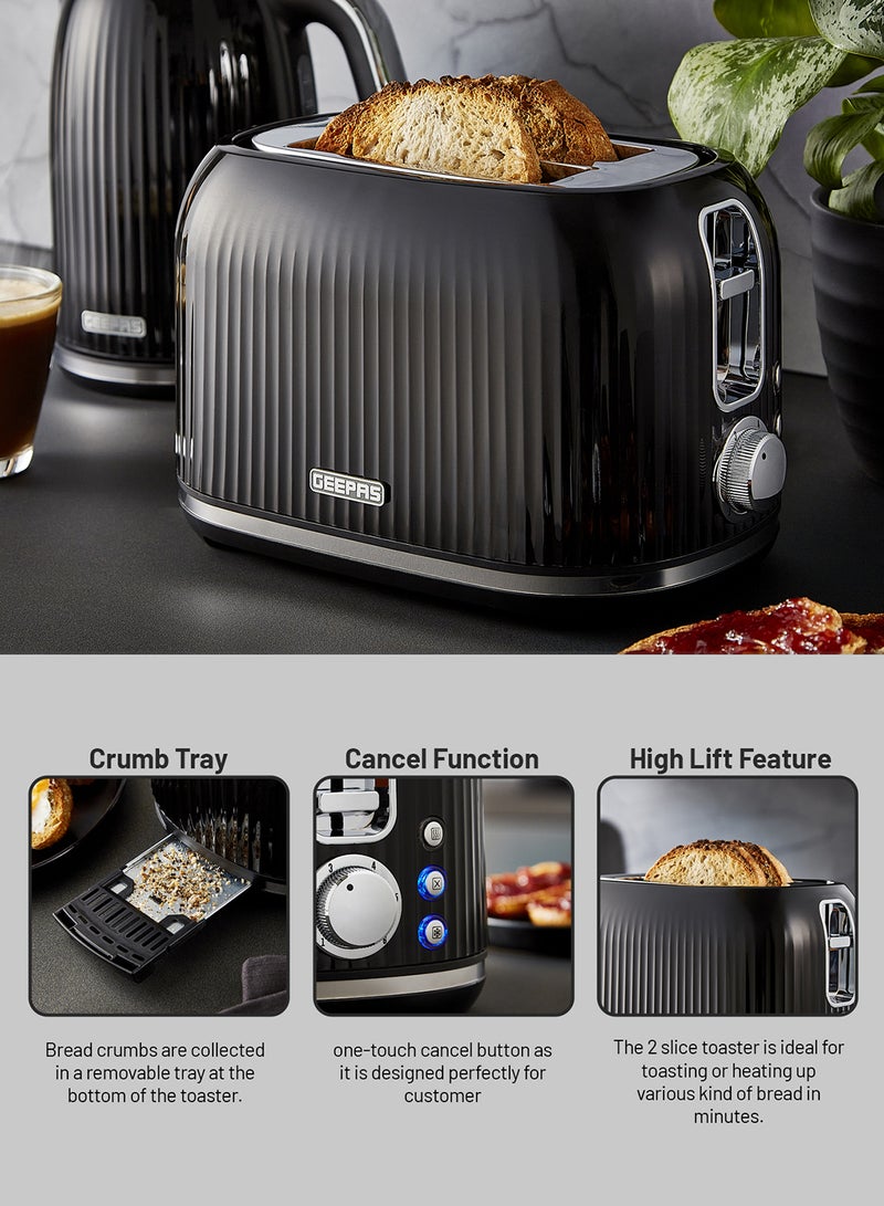 GEEPAS - Geepas Fluted Bread Toaster- 2 Slice Slot| 6 Adjustable Browning Control and Removable Crumb Tray| Defrost and Reheat Button| 2 Years Warranty, GBT36558-BK, Black 850 W GBT36558-BK Black - Image 1