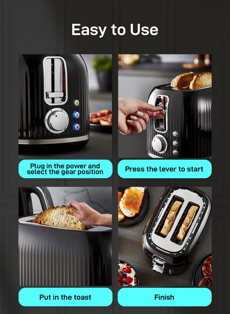GEEPAS - Geepas Fluted Bread Toaster- 2 Slice Slot| 6 Adjustable Browning Control and Removable Crumb Tray| Defrost and Reheat Button| 2 Years Warranty, GBT36558-BK, Black 850 W GBT36558-BK Black - Image 1