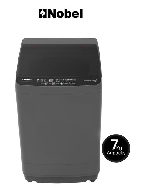 Washing Machine 7 KG Capacity, Electronic Control, 12 Wash Programs, LED Washing Phase Indicator, Transparent Lid, Dual Magic Filter, Stainless Steel Drum - 735 W NWM750RI Dark Grey