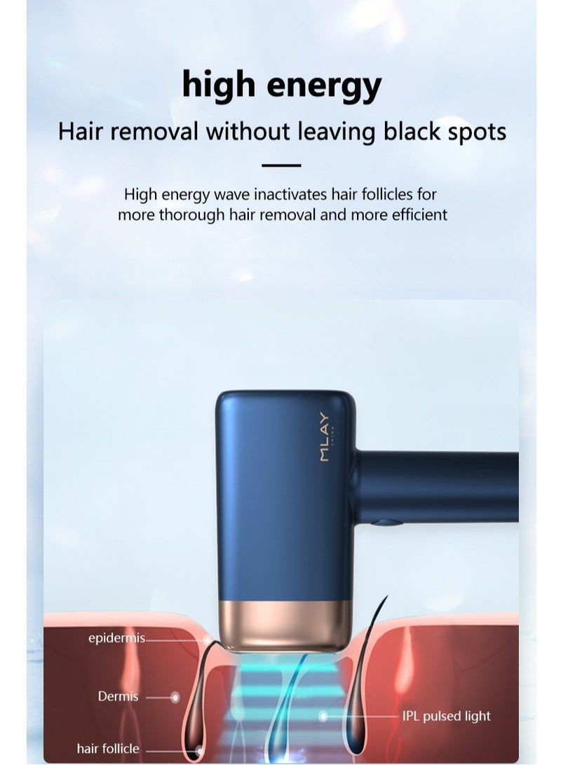MLAY 2024 Updated T14 Laser Painless Fast Hair Removal Device 3℃ Cold Compress/5-Levels/500000 Pulses Free Gift Gel Dark Blue - Image 4