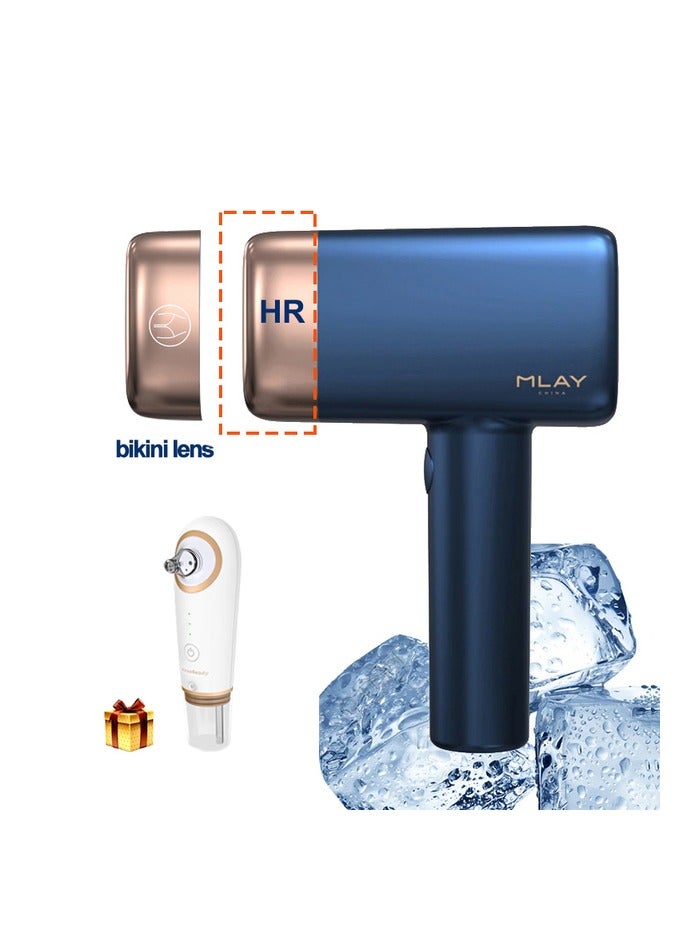 MLAY T14 Painless Ice Compression Epilator Hair Removal Device 3℃ Replaceable Lenses With Bikini Hair Removal Lamp Free Gift Blackhead Remover Dark Blue - Image 1